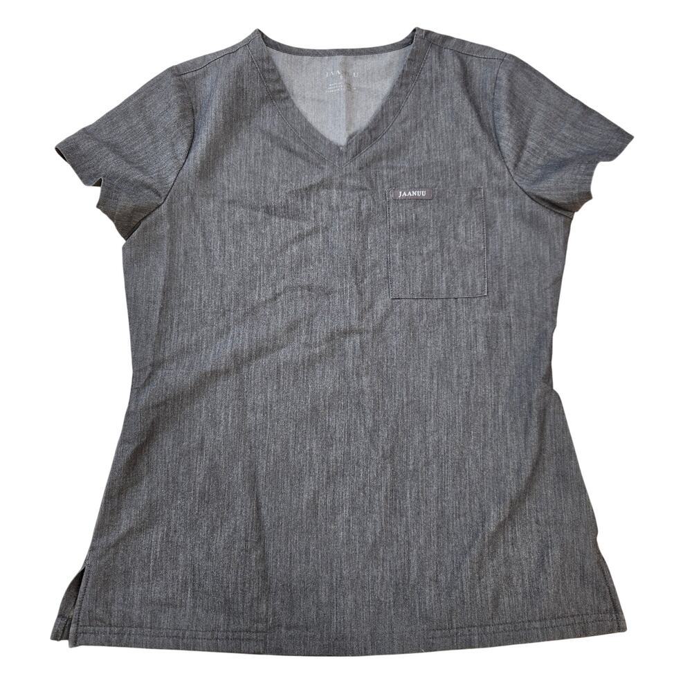 Jaanuu Women's 3-Pocket V-Neck Scrub Top Gray Small